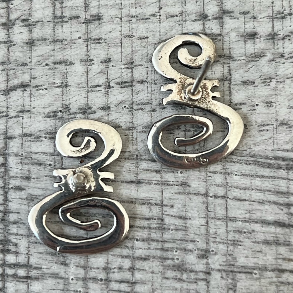 Sterling Silver Squiggle Stud Earrings - Picture 2 of 5